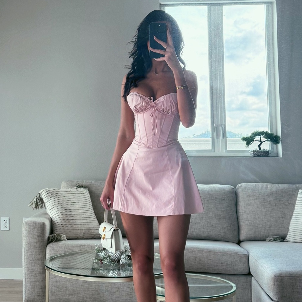 BabyBoo Lacey Mini Corset Dress in Blush Pink